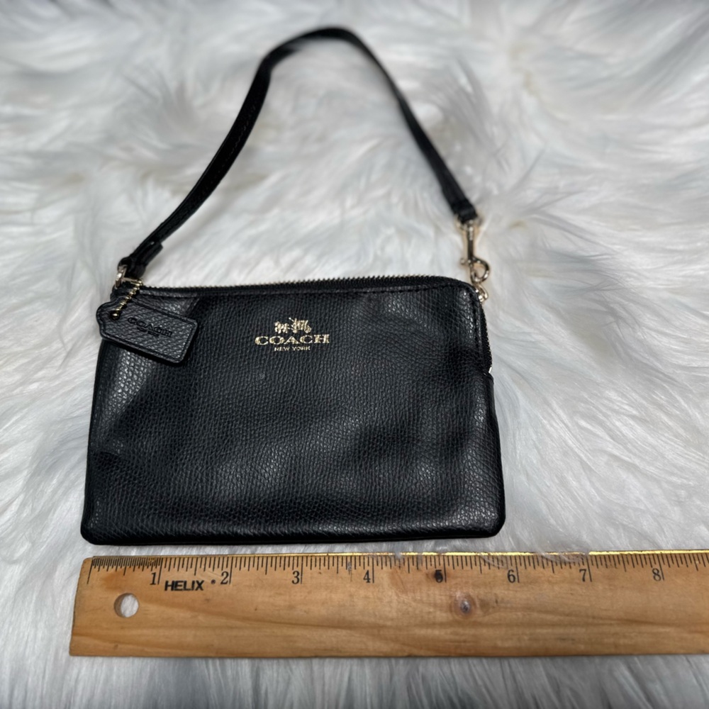Coach Textured Black Wristlet with Gold Accents